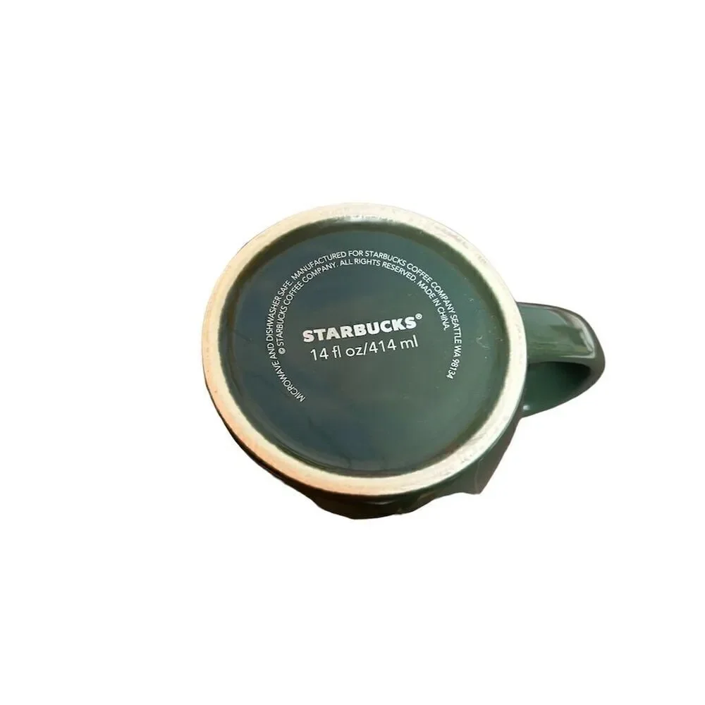 Starbucks 14oz Green Ceramic Coffee Mug with Snowflake Design
